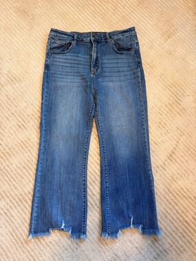 RISEN Women's Blue High-Rise Cropped super stretch Raw-Hem Jeans